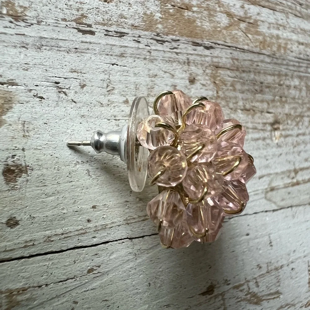 Pink Crystal Flower Cluster Stud Earrings - Picture 4 of 4